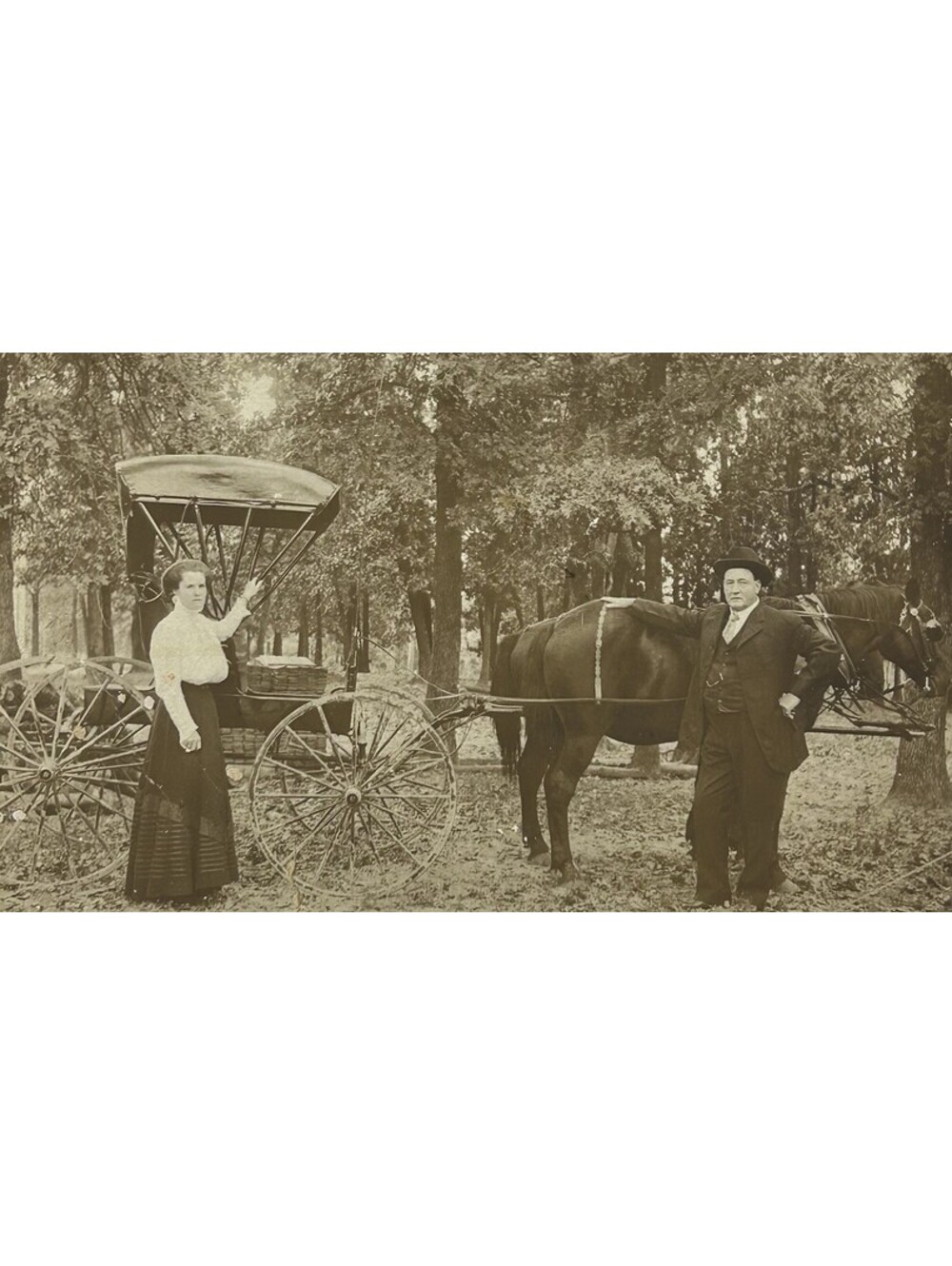 Antique RPPC Postcard Horse Drawn Buggy Carriage Man Woman 1910 AZO Unposted E12
